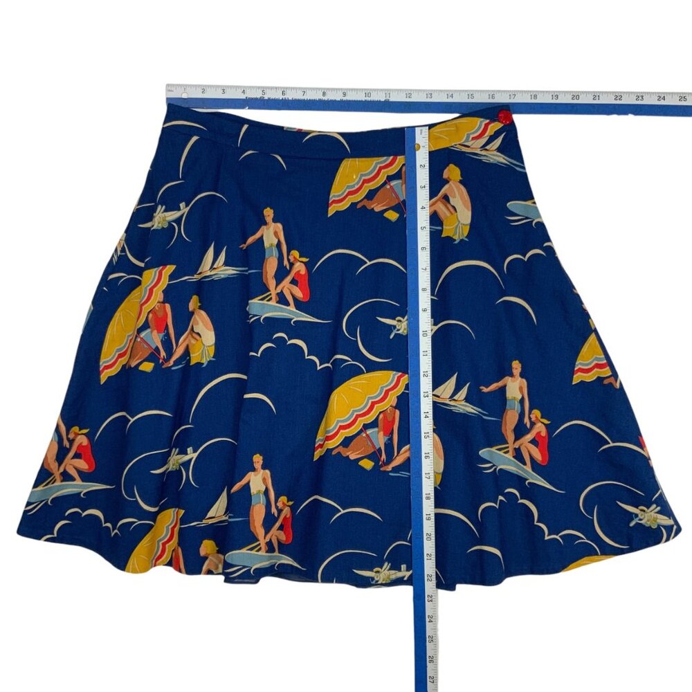 Ralph Lauren Mikaela Retro Print Skirt 14 Blue Novelty Mini Pockets Rare Resort - Picture 5 of 11